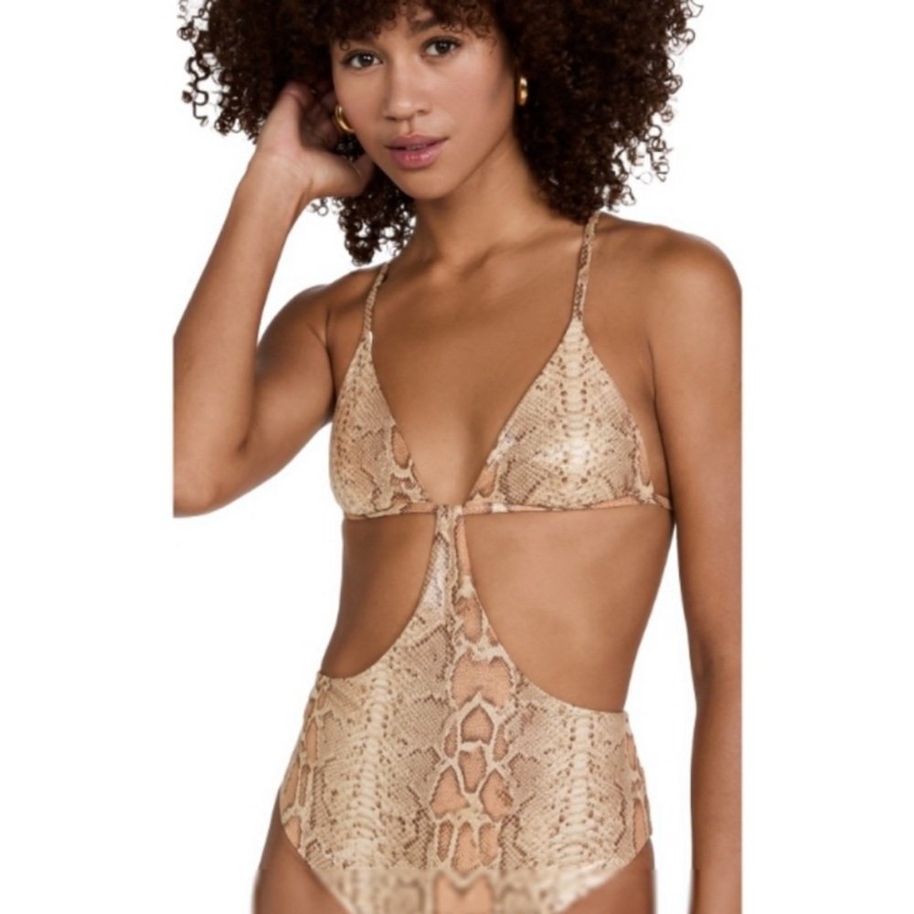 Onia Metallic Gold Snake Skin Reversible Crème One Piece Swim Suit Bikini